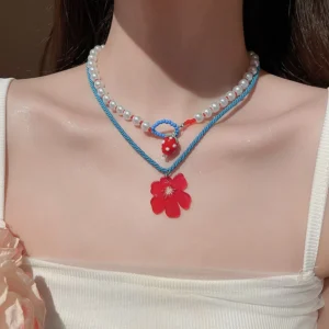 สร้อยคอมุก แต่งดอกไม้สุดคิวท์