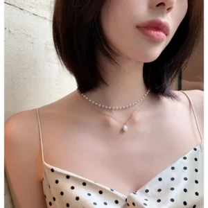 สร้อย 2 ชั้น ประดับมุก เรียบๆ