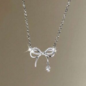 สร้อยคอเงิน จี้โบว์ประดับเพชร น่ารัก สำหรับสาวหวาน