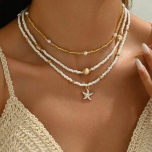 สร้อยคอทอง สามชั้น โซ่หนาบาง จี้ดาว สไตล์หรู