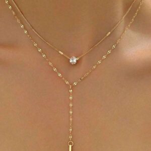 สร้อยคอทอง สองชั้น จี้แท่งยาว สไตล์เกาหลี