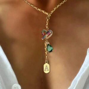 สร้อยคอทอง จี้หินสีเขียวเหลือง สไตล์โบฮีเมียน