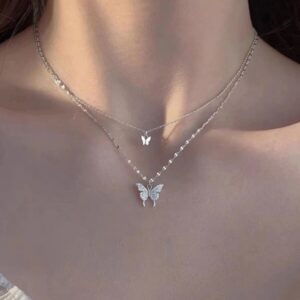 สร้อยคอเงิน จี้ผีเสื้อประดับคริสตัล สวยหรู น่ารัก