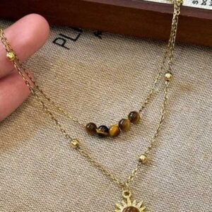 สร้อยคอทอง สองชั้น จี้ดวงอาทิตย์ สไตล์โบฮีเมียน